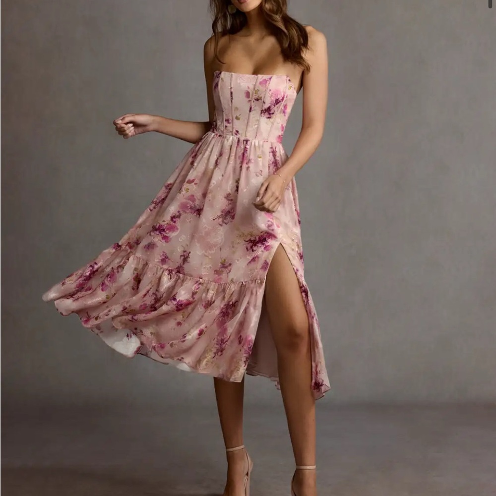 Azazie Pink Midi Dress GIGI MAUVE FLORAL MIDI DRESS